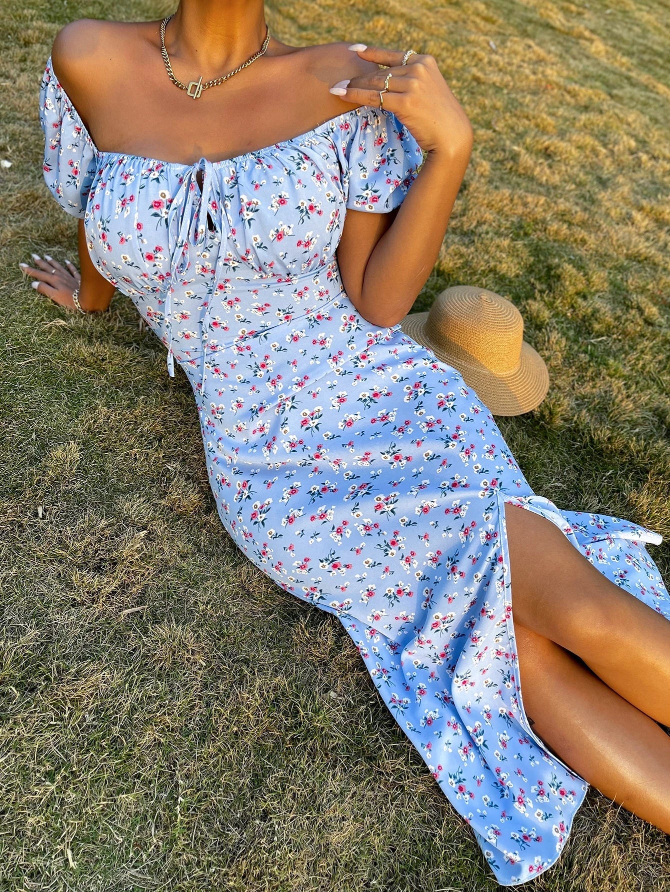 Vestido Floral com Fenda