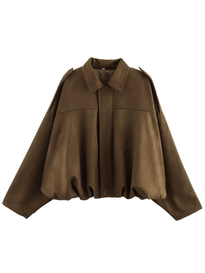 Jaqueta Bomber Oversized em Camurça com Recortes – Ione