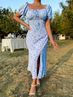 Vestido Floral com Fenda
