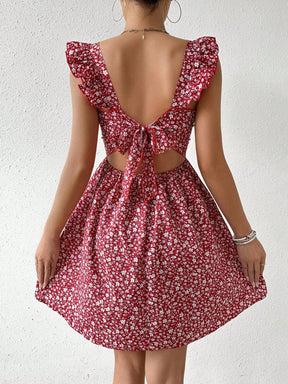 Vestido com Estampa Aleatória e Manga Curta para Férias