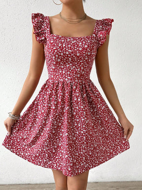 Vestido com Estampa Aleatória e Manga Curta para Férias