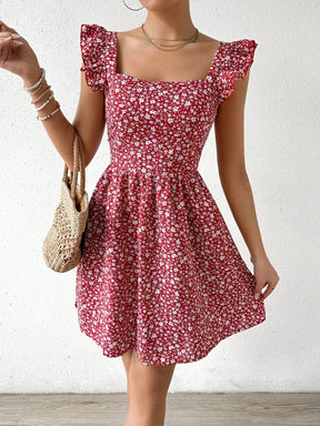 Vestido com Estampa Aleatória e Manga Curta para Férias