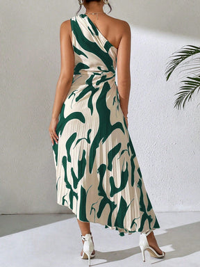 Vestido Longo Plissado Assimétrico