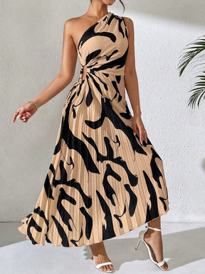 Vestido Longo Plissado Assimétrico