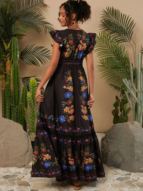 Vestido Colorido de Verão com Decote